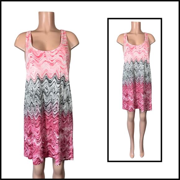 Becca Tie Dye Pink Swirl Lattice Back Cover Up Dress SZ L $78 - Picture 4 of 14